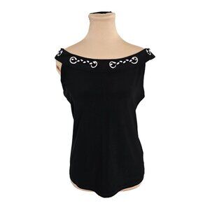 Joseph Ribkoff Black and White Braided Sabrina Neckline Top Sz 8